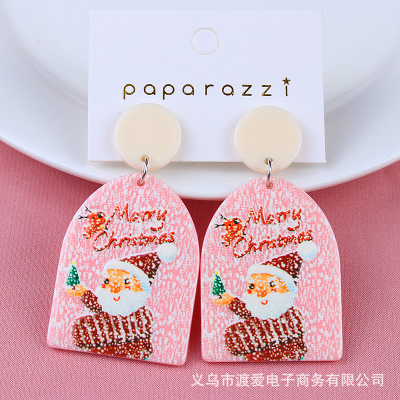 Wholesale Christmas Elk Santa Claus Frosted Acrylic Earrings
